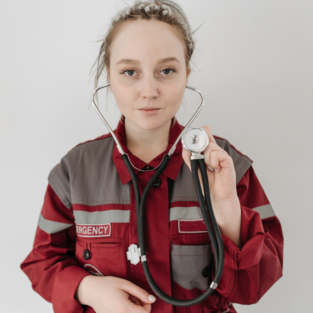 EMT holding a stethoscope